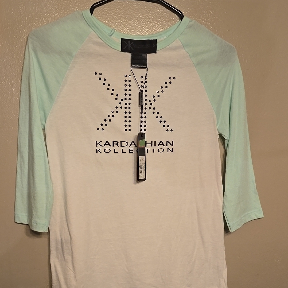 Kardashian Kollection Mint Green and White Raglan Tee